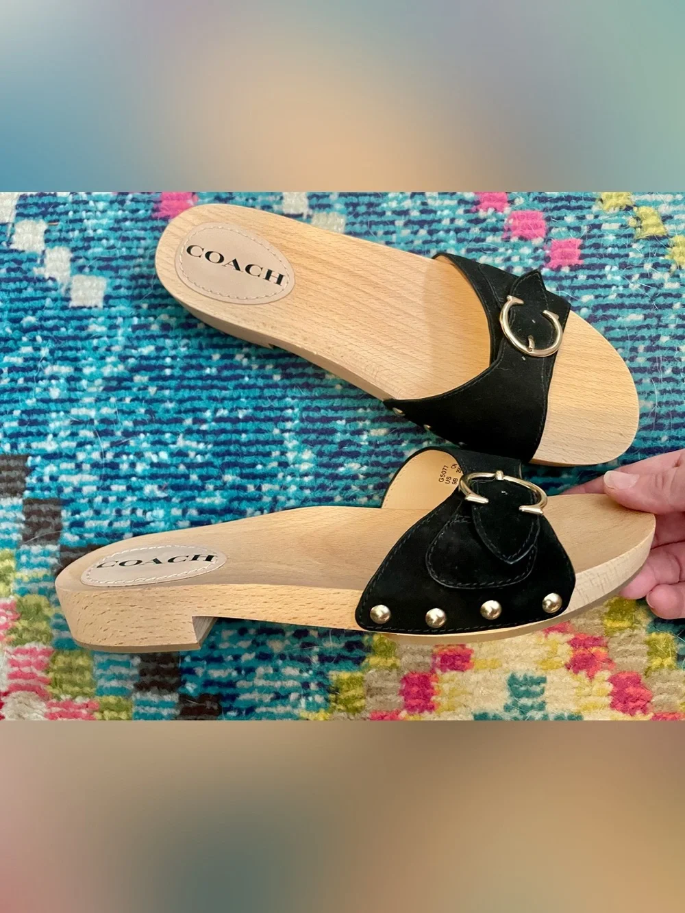 Coach Bleeker Wooden Black Suede Slide Sandals Women’s 9